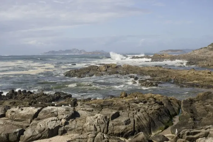 Framed Print : Illas Cies viewed from coast at Baiona Galicia Spain