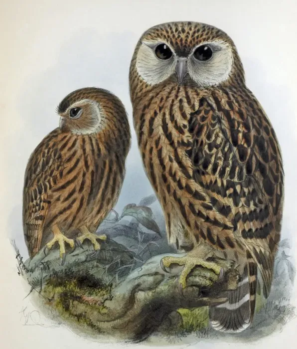 Framed Print : Illustration - New Zealand Laughing owl, extinct hand coloured lithograph by J G Keulemans, froim Birds of New Zealand by W L Buller Framed Print : Illustration - New Zealand Laughing owl, extinct hand coloured lithograph by J G Keulemans, froim Birds of New Zealand by W L Buller