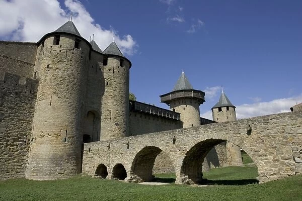 Inner fortifications in city ancient city of Carcassonne which is now a UNESCO World Heritage Site Southern France