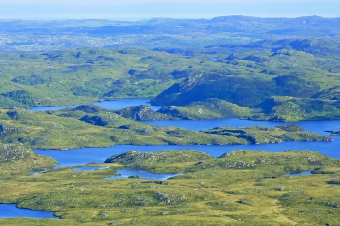 Framed Print : Inverpolly Nature Reserve view from Stac Pollaidh over lochs and mountains of Inverpolly Nature Reserve Inverpolly Nature Reserve, Wester Ross, Highlands, Scotland, UK