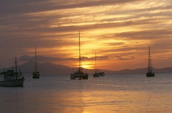 Isla Margarita  /  Margarita Island - sunset over boats from Juan Griego