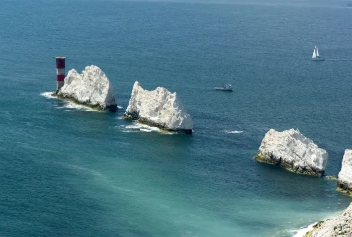 Framed Print : Isle of White - A view of The Needles from a location near to Britain's secret rocket testing site and the New Battery. May Framed Print : Isle of White - A view of The Needles from a location near to Britain's secret rocket testing site and the New Battery. May