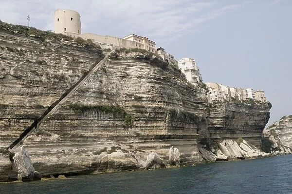 King of Aragon's Steps - Bonifacio - South Corsica - The 187 stairs that lead from the city level down to the ocean level. Legend says that these 187 steps cut into the cliff-face were hewn in one night by King Aragon's soldiers - Alphonse