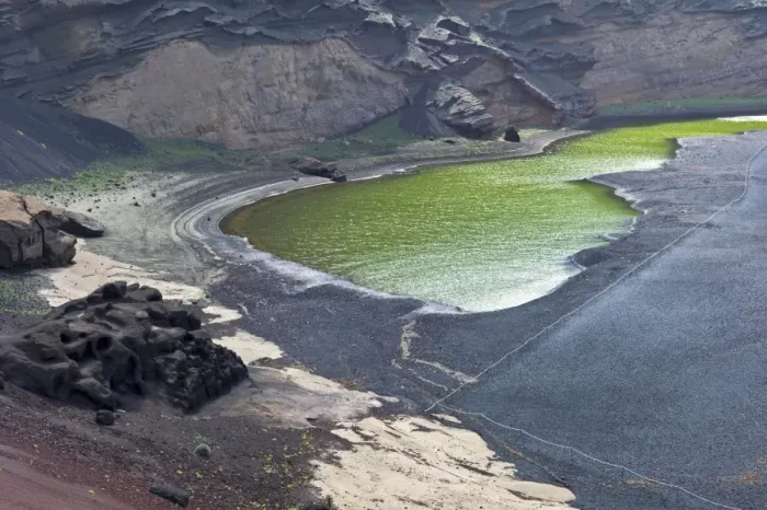 Framed Print : The Lago Verde / Green Lake - The water contains micro organisms and a green mineral called Olivine - Lanzarote - March Framed Print : The Lago Verde / Green Lake - The water contains micro organisms and a green mineral called Olivine - Lanzarote - March
