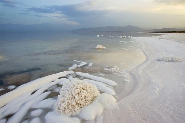 Lake Orumieh, Iran. The highly saline waters of Lake Orumieh form thick deposits of salt on its shores; Iran