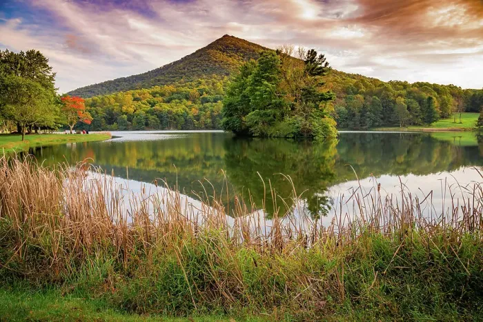 Framed Print : Lake reflections, Peaks Of Otter, Blue Ridge Parkway, Smoky Mountains, USA. Date: 04-10-2018 Framed Print : Lake reflections, Peaks Of Otter, Blue Ridge Parkway, Smoky Mountains, USA. Date: 04-10-2018