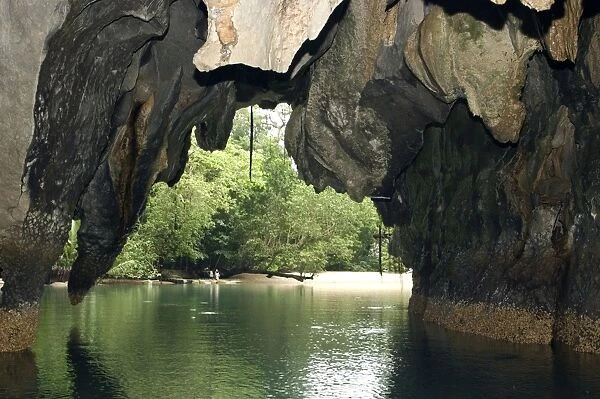 Limestone formations on the exit from the cave, that features a limestone karst mountain landscape with an 8. 2 km. navigable underground river, supposedly the longest navigable underground river in the world