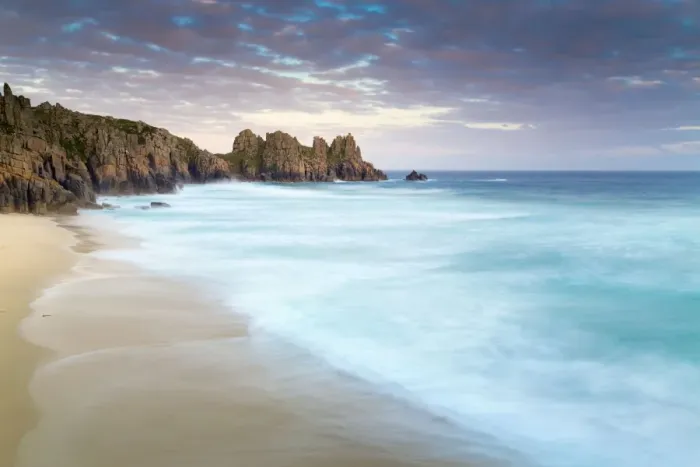 Framed Print : Logan Rock and Pednvounder Beach - Sunset - Cornwall - UK Framed Print : Logan Rock and Pednvounder Beach - Sunset - Cornwall - UK