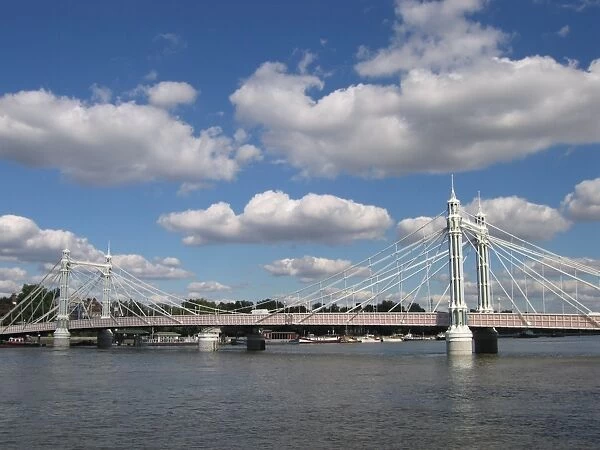 London - Albert Bridge over River Thames, view from south bank