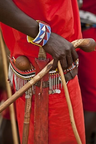 Masai Warrior - close up of hand - with club, belt