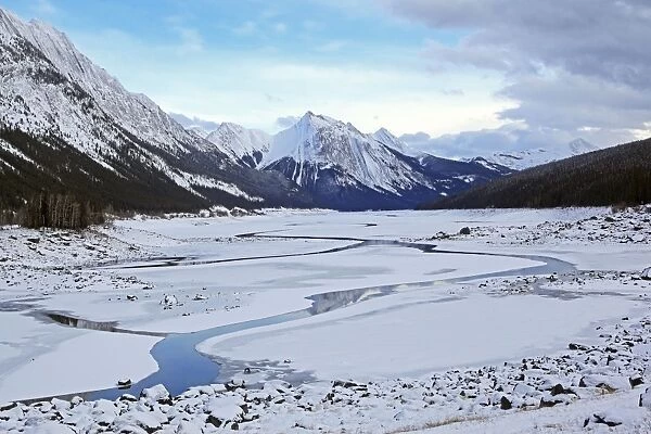 Medicine Lake & Rocky mountains around Jasper National Park. Alberta - Canada