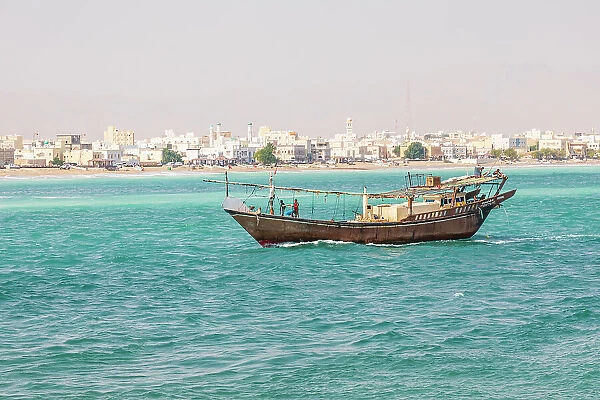 Middle East, Arabian Peninsula, Al Batinah South. Traditional dhow in the harbor at Sur, Oman. (Editorial Use Only) Date: 28-10-2019