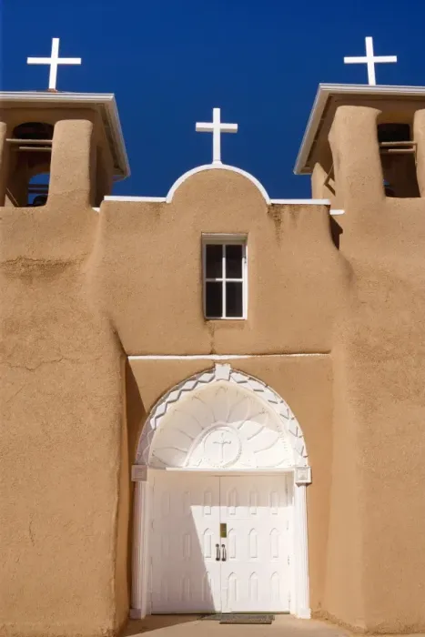 Framed Print : Mission San Francisco de Asis - front with entrance portal of this beautiful mission in adobe building style - Rancho de Taos, New Mexico, USA Framed Print : Mission San Francisco de Asis - front with entrance portal of this beautiful mission in adobe building style - Rancho de Taos, New Mexico, USA