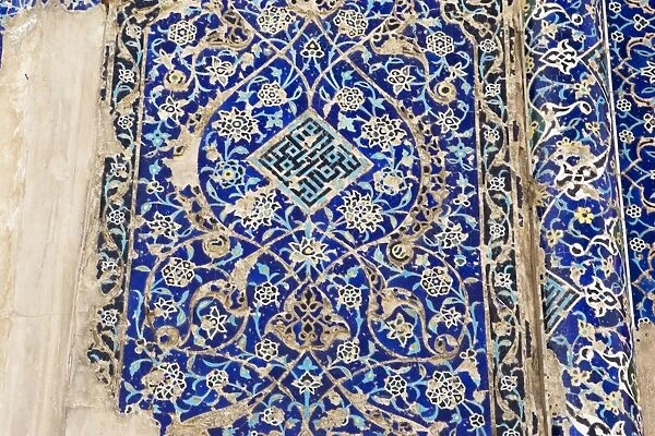 Mosaic and brick tilework, Blue Mosque, Tabriz. Exterior mosaic tilework, Kabud or Blue Mosque, Tabriz, Iran