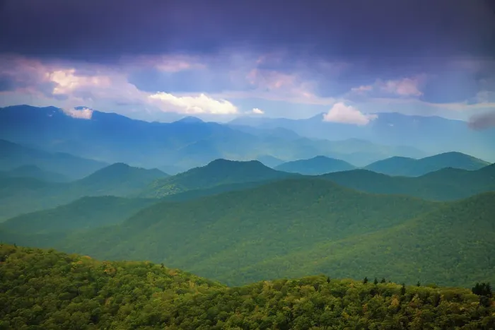 Framed Print : Mountain vista, Blue Ridge Parkway, Smoky Mountains, USA. Date: 30-09-2018