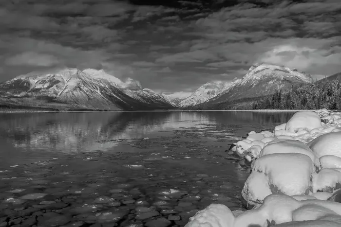 Framed Print : Mountains reflect in wintry Lake McDonald in Glacier National Park, Montana, USA Date: 17-02-2021 Framed Print : Mountains reflect in wintry Lake McDonald in Glacier National Park, Montana, USA Date: 17-02-2021