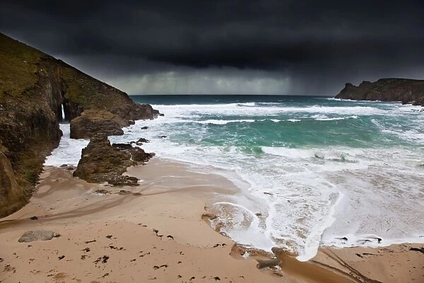 Nanjizal Beach - in stormy weather - near Land's End - Cornwall - UK
