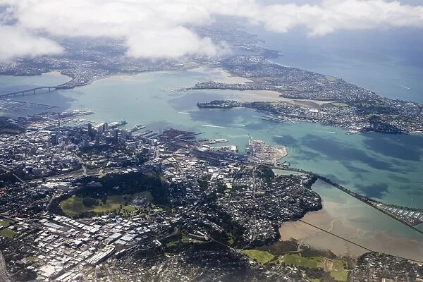 New Zealand - aerial view of Auckland including harbour bridge