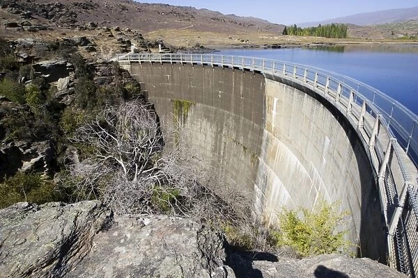 New Zealand - Butchers Dam in Flat Top Conservation Area near Alexanda New Zealand. The Dam and its outlet tunnel (728 metres through solid schist rock)