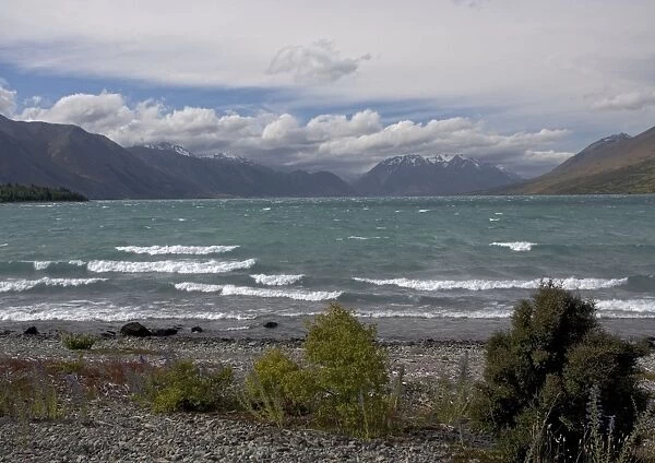 New Zealand - Looking across Lake Ohau to the Neumann Range; southern alps, South Island, New Zealand
