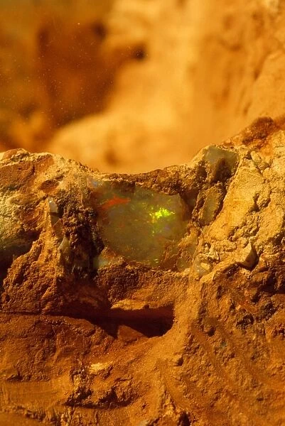 Opal mining opal in mine wall Coober Pedy, South Australia JLR05484