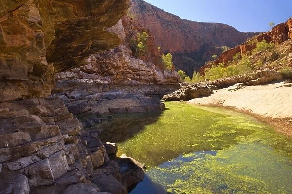 Ormiston Gorge - towering red cliff walls and a picturesque waterhole make Ormiston Gorge to one of the most spectacular scenery in the West MacDonnell Ranges