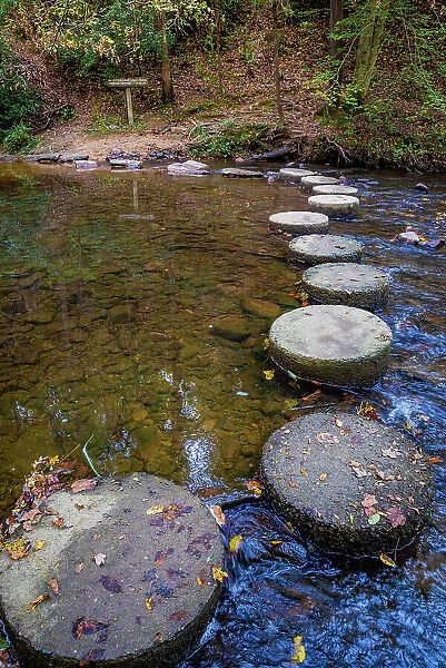 Otter Lake Creek stepping stones, Blue Ridge Parkway, Smoky Mountains, USA. Date: 04-10-2018