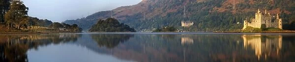 Panorama view across Loch Awe with Kilchurn Castle - July - Scotland