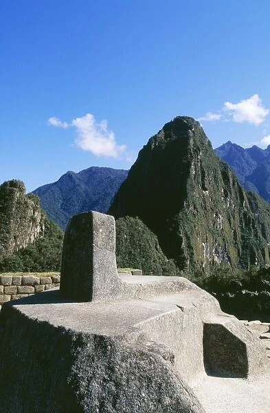 Peru - The Intihuana, carved sacred stone. Machu Picchu
