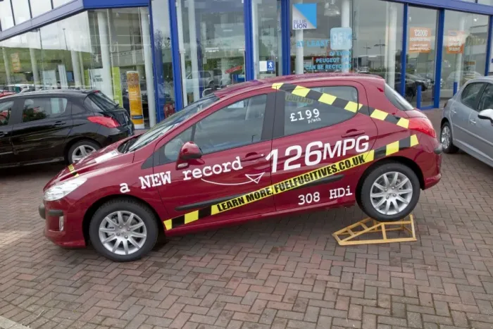 Framed Print : Peugeot 308 HDI French motor car claiming new record 126 miles per gallon - Bristol UK Framed Print : Peugeot 308 HDI French motor car claiming new record 126 miles per gallon - Bristol UK