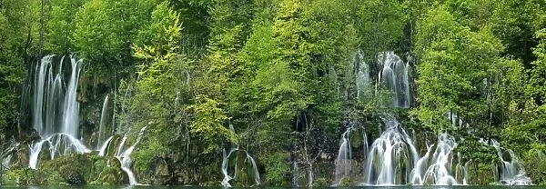 Plitvice Lakes panoramic view of waterfalls and forest at the upper lakes area Plitvice Lakes National Park, Croatia