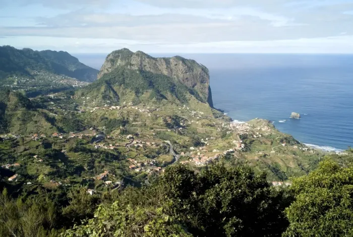 Framed Print : Porto da Cruz seen from Portela - Madeira. Beyond the town of Porto da Cruz lies the dominance of Eagle Rock February Framed Print : Porto da Cruz seen from Portela - Madeira. Beyond the town of Porto da Cruz lies the dominance of Eagle Rock February