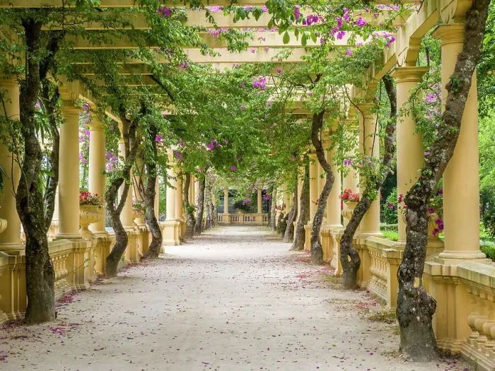 Framed Print : Portugal, Aveiro. Parque Dom Pedro Infante in Aveiro. Stone balustrade with pergola and columns. Date: 12-07-2019 Framed Print : Portugal, Aveiro. Parque Dom Pedro Infante in Aveiro. Stone balustrade with pergola and columns. Date: 12-07-2019