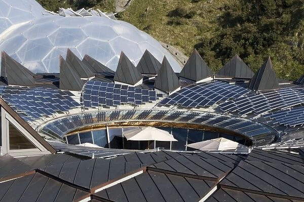 PV  /  photo volatic panels on roof Eden Project St Austell Cornwall UK