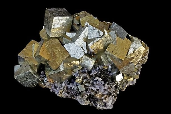 Pyrite (FeS2) (Iron sulfide) - Peru - Popularly known as 'fool's gold' - Formerly used in the production of sulfuric acid