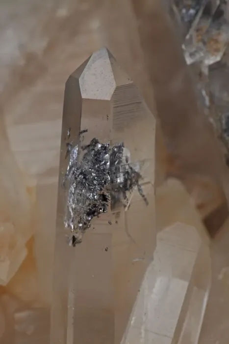 Framed Print : Quartz (SiO2 - silicon dioxide) - The most common mineral on earth - used in making glass - galena inclusions rare