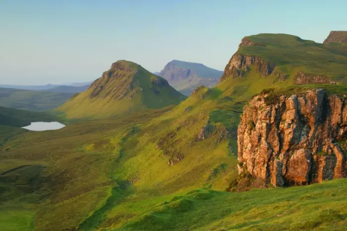 Framed Print : The Quiraing landscape lake and rolling velvet green slopes sprinkled with basaltic spikes of rock and cliffs at sunrise Isle of Skye, Western Highlands, Scotland, UK Framed Print : The Quiraing landscape lake and rolling velvet green slopes sprinkled with basaltic spikes of rock and cliffs at sunrise Isle of Skye, Western Highlands, Scotland, UK