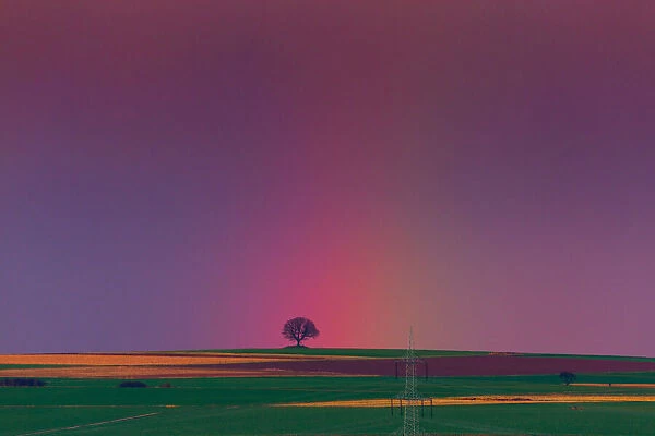 Rainbow, appearing over arable land, Lower Saxony, Germany