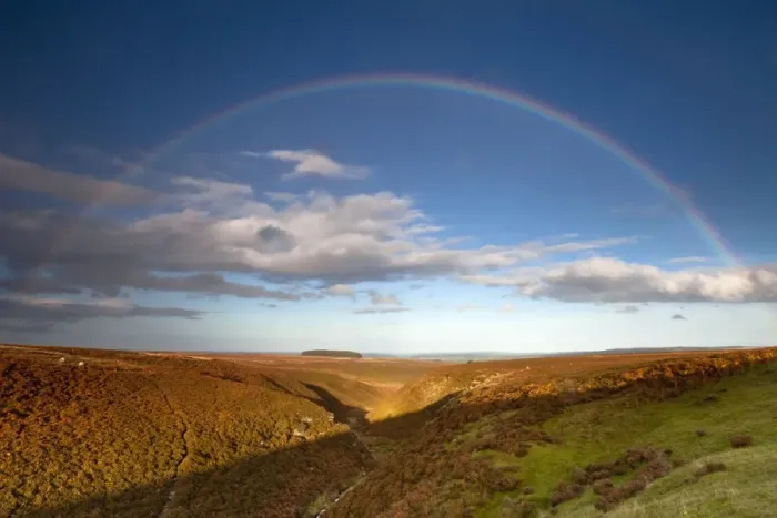 Framed Print : Rainbow - over moorland - autumn - Allendale Fells - Northumberland - England