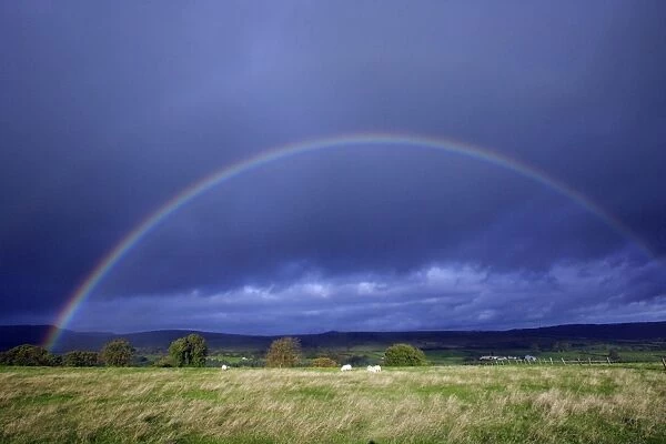 Rainbow - over pasture land, Simonside. Northumberland National Park, UK