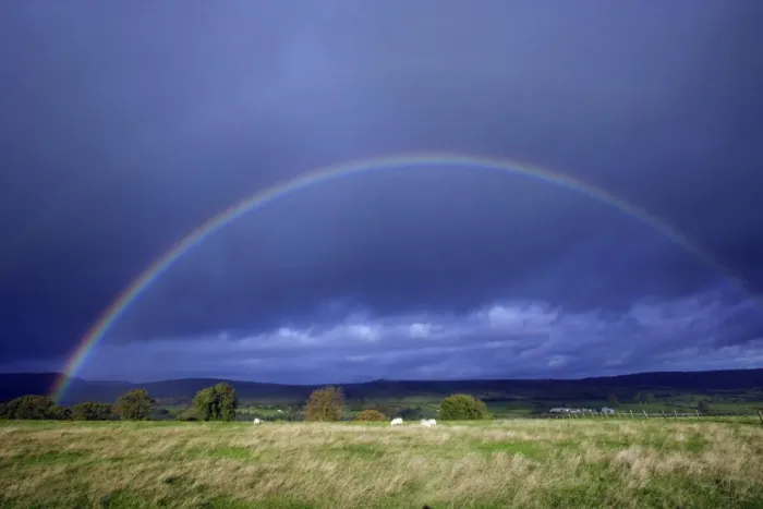Framed Print : Rainbow - over pasture land, Simonside. Northumberland National Park, UK Framed Print : Rainbow - over pasture land, Simonside. Northumberland National Park, UK