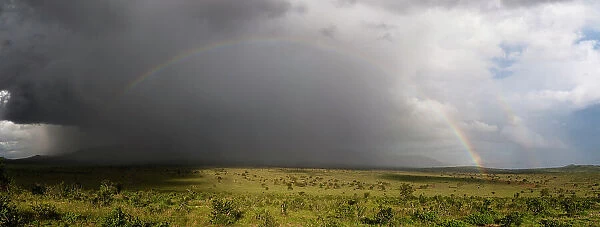 A rainbow over the savannah, Tsavo, Kenya. Date: 18-04-2017
