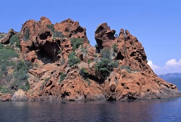 Red Granite rock formation next to the sea - Porto's Gulf - Corsica