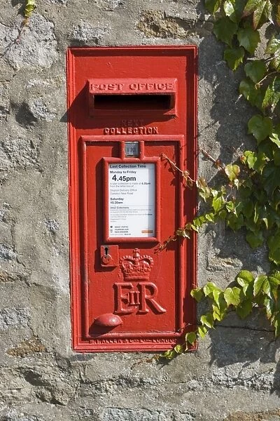 Red rectangluar Post Office box set in stone wall Rathmell Yorkshire UK