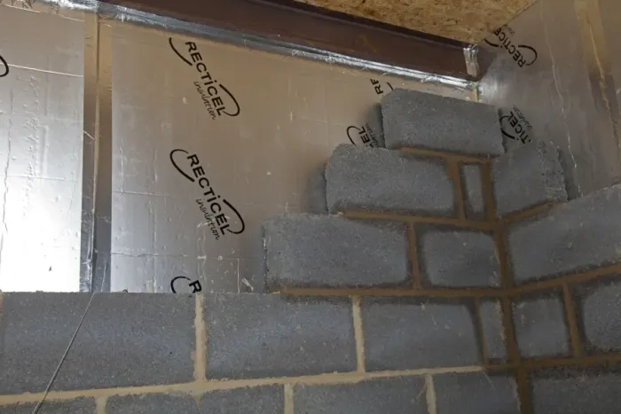 Framed Print : Reticel Sheet Insulation - in cavity of new cement block walling - UK Framed Print : Reticel Sheet Insulation - in cavity of new cement block walling - UK