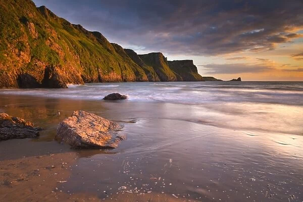 Rhossili - beach at sunset - Worms Head, Gower, Wales, UK
