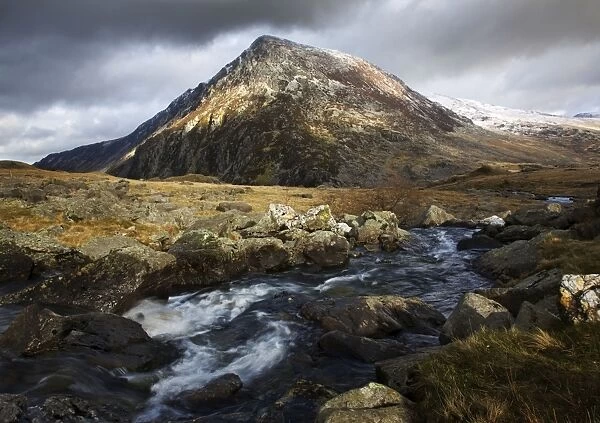 River Idwal with views of Pen yr Old Wen in the distance - February - Ogwen Valley - Snowdonia - North Wales - UK
