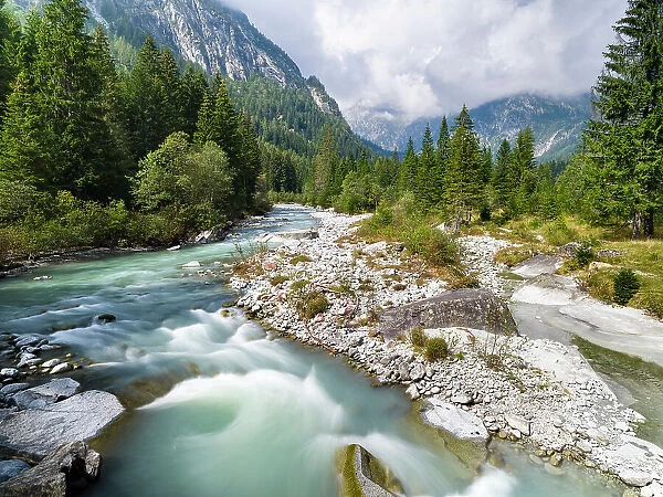 River Sarca. Val di Genova in the Parco Naturale Adamello, Brenta, Trentino, Italy, Val Rendena Date: 20-09-2020