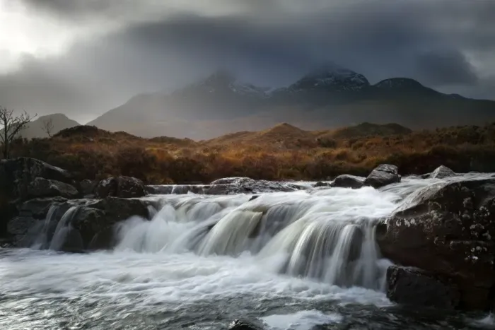 Framed Print : River Sligachan below the Red Cuillin mountains - November - Skye - Scotland Framed Print : River Sligachan below the Red Cuillin mountains - November - Skye - Scotland