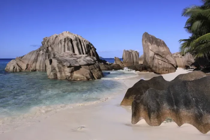 Framed Print : Rocks on beach at Anse Patates - La Digue - Seychelles Framed Print : Rocks on beach at Anse Patates - La Digue - Seychelles
